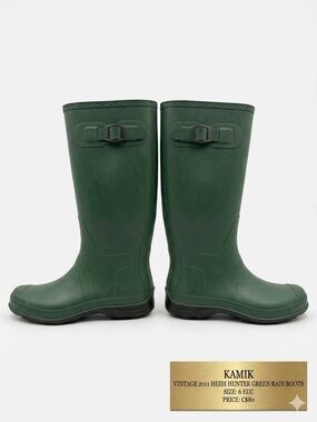Vintage 2011 Kamik Heidi Hunter Green Rain Boots Size 6 EUC MADE IN CANADA